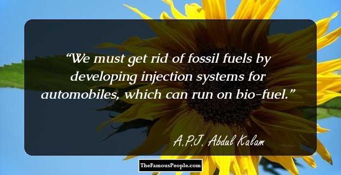 We must get rid of fossil fuels by developing injection systems for automobiles, which can run on bio-fuel.
