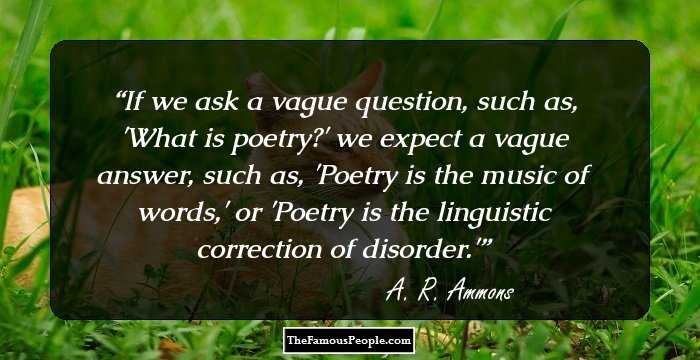 If we ask a vague question, such as, 'What is poetry?' we expect a vague answer, such as, 'Poetry is the music of words,' or 'Poetry is the linguistic correction of disorder.'