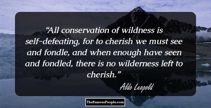All conservation of wildness is self-defeating, for to cherish we must see and fondle, and when enough have seen and fondled, there is no wilderness left to cherish.