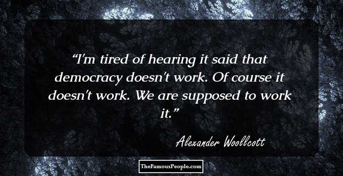 I'm tired of hearing it said that democracy doesn't work. Of course it doesn't work. We are supposed to work it.