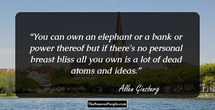 You can own an elephant or a bank or power thereof but if there's no personal breast bliss all you own is a lot of dead atoms and ideas.