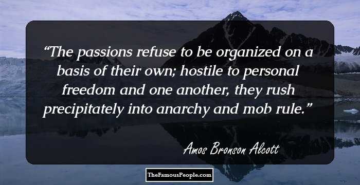 The passions refuse to be organized on a basis of their own; hostile to personal freedom and one another, they rush precipitately into anarchy and mob rule.