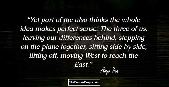 Yet part of me also thinks the whole idea makes perfect sense. The three of us, leaving our differences behind, stepping on the plane together, sitting side by side, lifting off, moving West to reach the East.