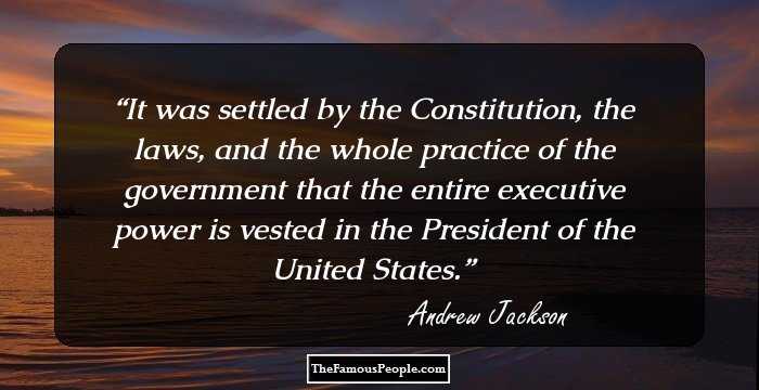 It was settled by the Constitution, the laws, and the whole practice of the government that the entire executive power is vested in the President of the United States.