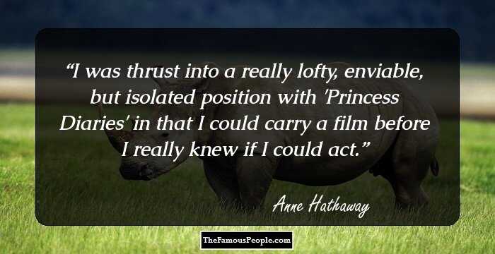 I was thrust into a really lofty, enviable, but isolated position with 'Princess Diaries' in that I could carry a film before I really knew if I could act.