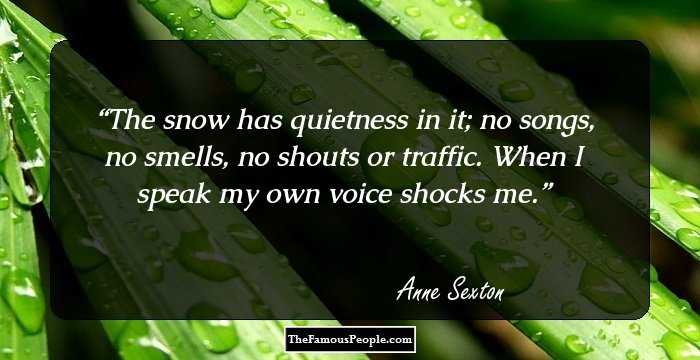 The snow has quietness in it; no songs,
no smells, no shouts or traffic.
When I speak
my own voice shocks me.