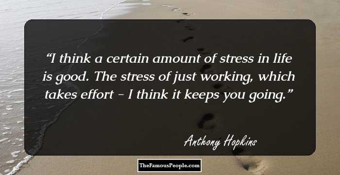 I think a certain amount of stress in life is good. The stress of just working, which takes effort - I think it keeps you going.