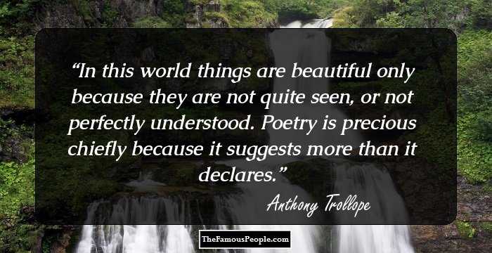In this world things are beautiful only because they are not quite seen, or not perfectly understood. Poetry is precious chiefly because it suggests more than it declares.
