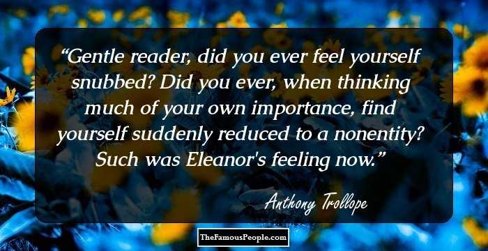 Gentle reader, did you ever feel yourself snubbed? Did you ever, when thinking much of your own importance, find yourself suddenly reduced to a nonentity? Such was Eleanor's feeling now.