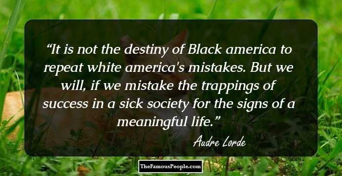 It is not the destiny of Black america to repeat white america's mistakes. But we will, if we mistake the trappings of success in a sick society for the signs of a meaningful life.
