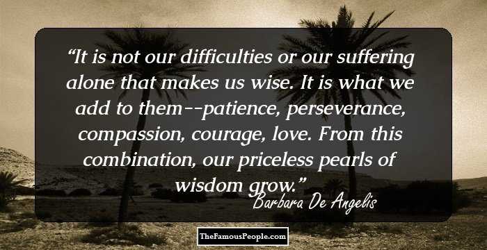 It is not our difficulties or our suffering alone that makes us wise. It is what we add to them--patience, perseverance, compassion, courage, love. From this combination, our priceless pearls of wisdom grow.