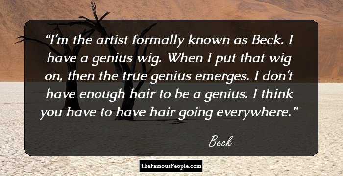 I'm the artist formally known as Beck. I have a genius wig. When I put that wig on, then the true genius emerges. I don't have enough hair to be a genius. I think you have to have hair going everywhere.