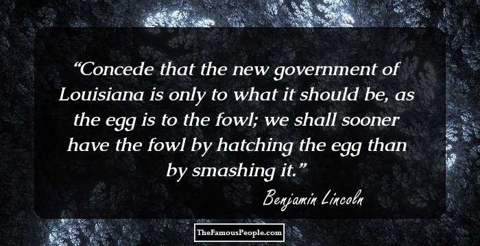Concede that the new government of Louisiana is only to what it should be, as the egg is to the fowl; we shall sooner have the fowl by hatching the egg than by smashing it.
