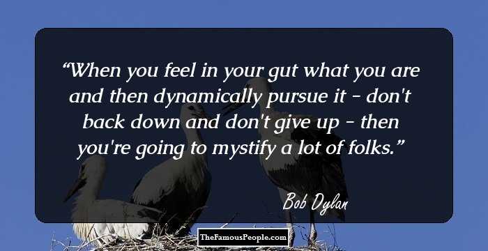 When you feel in your gut what you are and then dynamically pursue it - don't back down and don't give up - then you're going to mystify a lot of folks.