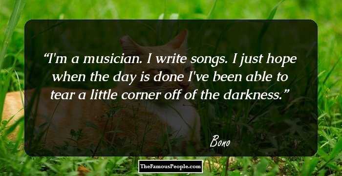 I'm a musician. I write songs. I just hope when the day is done I've been able to tear a little corner off of the darkness.