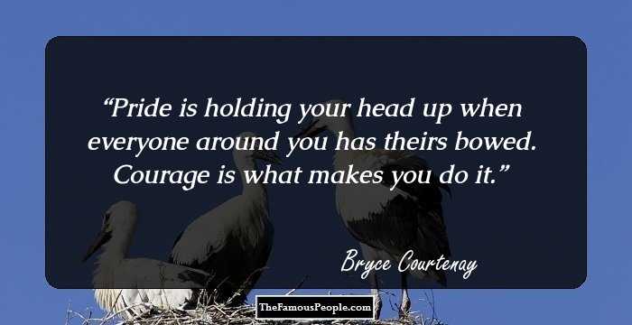 Pride is holding your head up when everyone around you has theirs bowed. Courage is what makes you do it.
