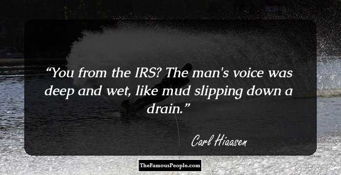 You from the IRS? The man's voice was deep and wet, like mud slipping down a drain.