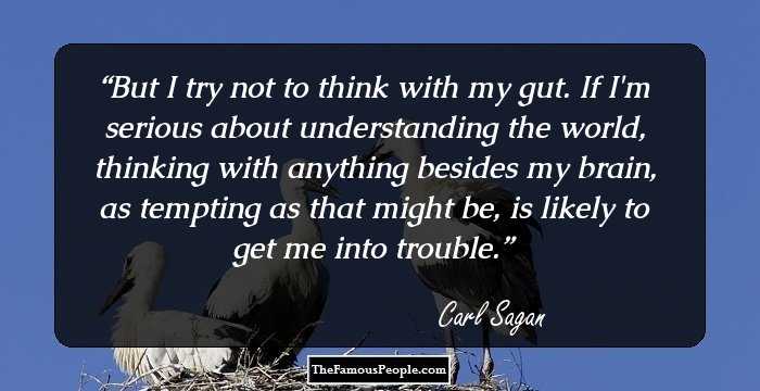But I try not to think with my gut. If I'm serious about understanding the world, thinking with anything besides my brain, as tempting as that might be, is likely to get me into trouble.