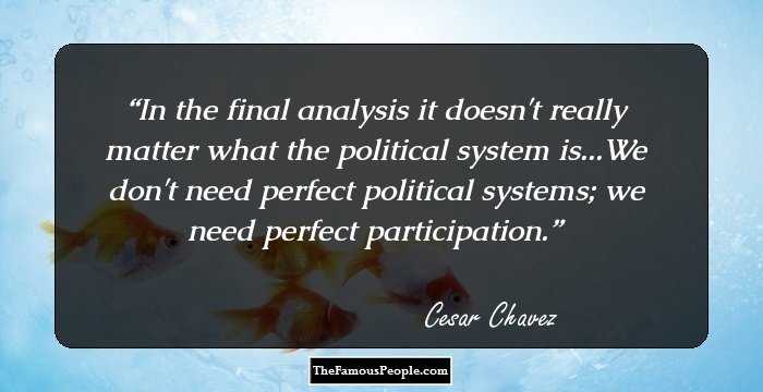 In the final analysis it doesn't really matter what the political system is...We don't need perfect political systems; we need perfect participation.