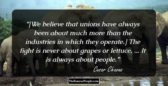 [We believe that unions have always been about much more than the industries in which they operate.] The fight is never about grapes or lettuce, ... It is always about people.