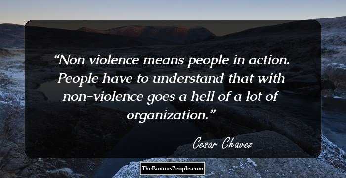 Non violence means people in action. People have to understand that with non-violence goes a hell of a lot of organization.