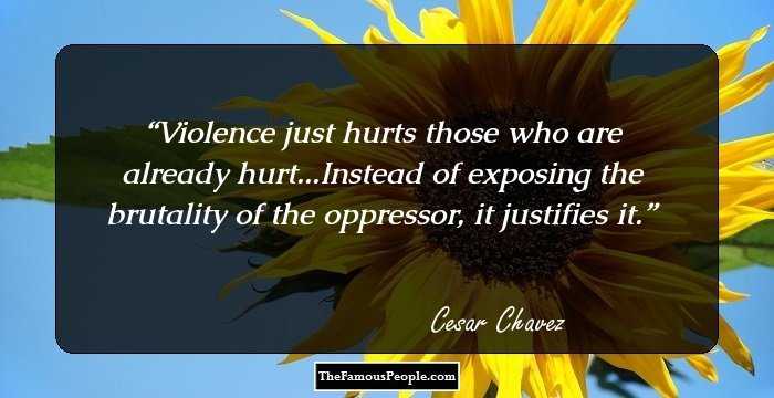 Violence just hurts those who are already hurt...Instead of exposing the brutality of the oppressor, it justifies it.