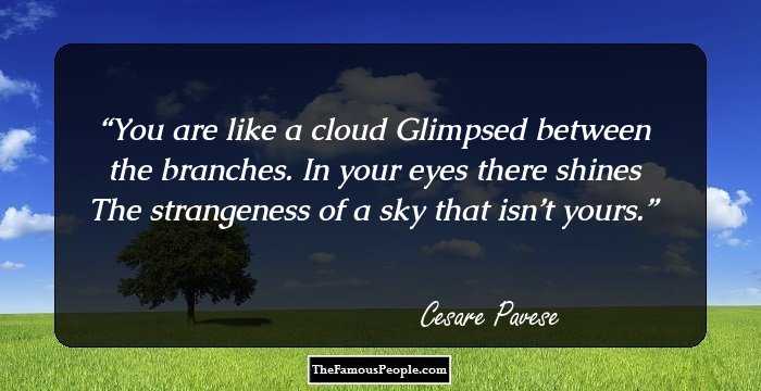 You are like a cloud
Glimpsed between the branches. In your eyes there shines
The strangeness of a sky that isn’t yours.