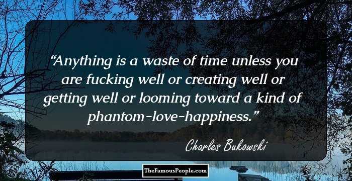 Anything is a waste of time unless you are fucking well or creating well or getting well or looming toward a kind of phantom-love-happiness.