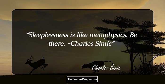 Sleeplessness is like metaphysics. Be there.
 -Charles Simic