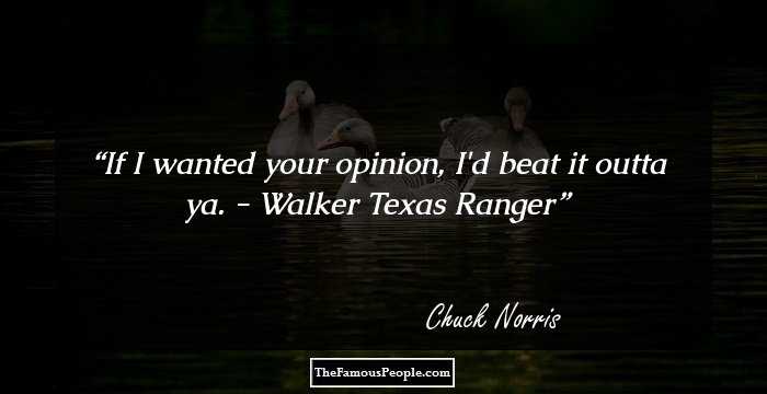 If I wanted your opinion, I'd beat it outta ya. - Walker Texas Ranger
