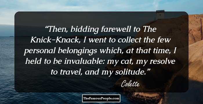 Then, bidding farewell to The Knick-Knack, I went to collect the few personal belongings which, at that time, I held to be invaluable: my cat, my resolve to travel, and my solitude.