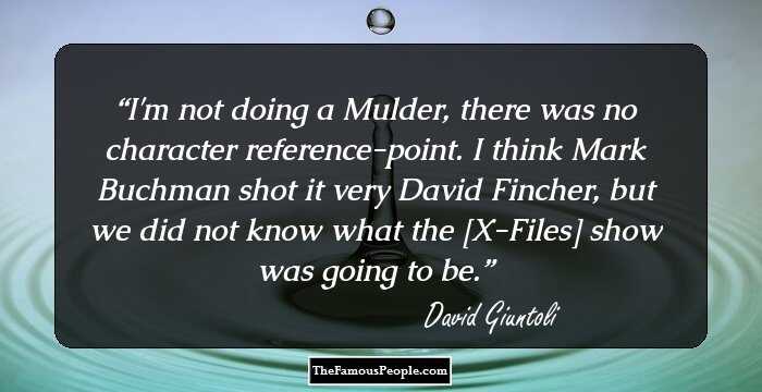 I'm not doing a Mulder, there was no character reference-point. I think Mark Buchman shot it very David Fincher, but we did not know what the [X-Files] show was going to be.