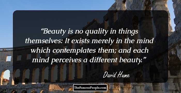 Beauty is no quality in things themselves: It exists merely in the mind which contemplates them; and each mind perceives a different beauty.