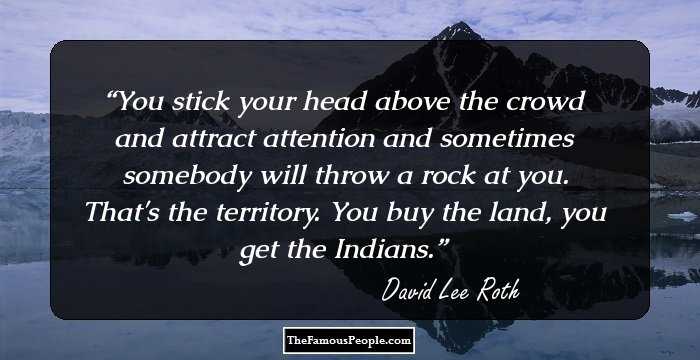 You stick your head above the crowd and attract attention and sometimes somebody will throw a rock at you. That's the territory. You buy the land, you get the Indians.