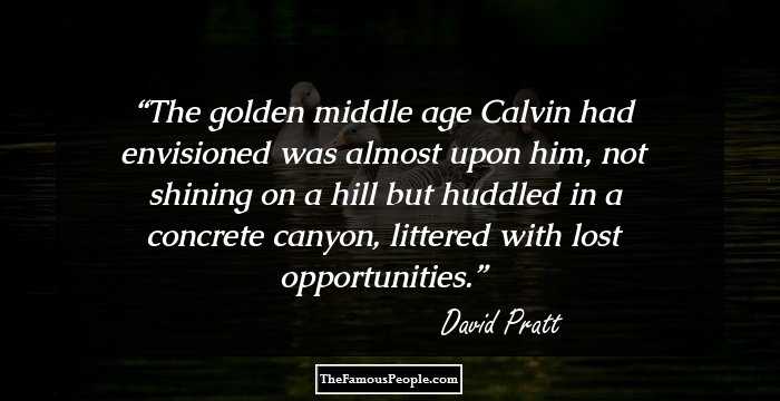 The golden middle age Calvin had envisioned was almost upon him, not shining on a hill but huddled in a concrete canyon, littered with lost opportunities.