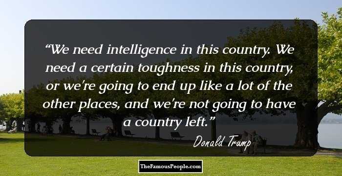 We need intelligence in this country. We need a certain toughness in this country, or we're going to end up like a lot of the other places, and we're not going to have a country left.