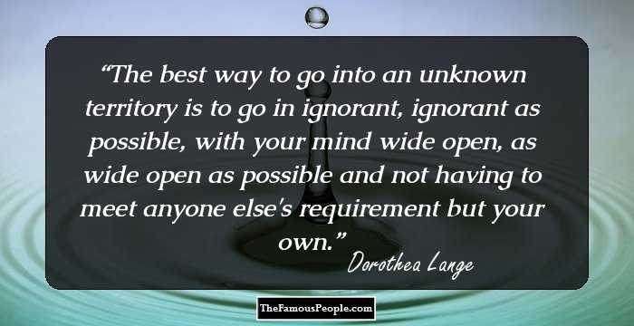 The best way to go into an unknown territory is to go in ignorant, ignorant as possible, with your mind wide open, as wide open as possible and not having to meet anyone else's requirement but your own.