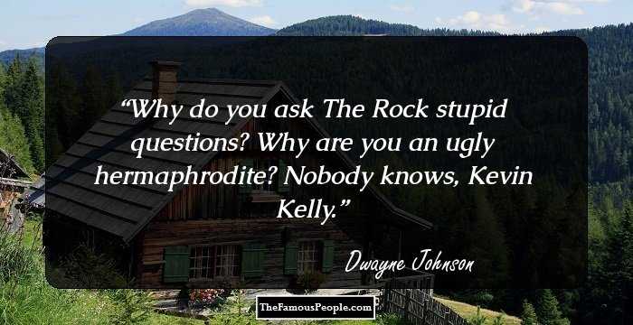 Why do you ask The Rock stupid questions? Why are you an ugly hermaphrodite? Nobody knows, Kevin Kelly.