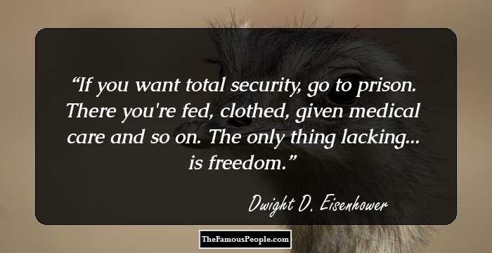 If you want total security, go to prison. There you're fed, clothed, given medical care and so on. The only thing lacking... is freedom.