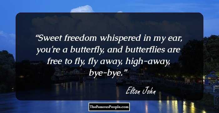 Sweet freedom whispered in my ear, you're a butterfly, and butterflies are free to fly, fly away, high-away, bye-bye.