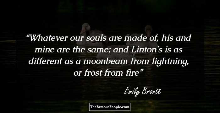 Whatever our souls are made of, his and mine are the same; and Linton's is as different as a moonbeam from lightning, or frost from fire