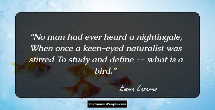 No man had ever heard a nightingale, When once a keen-eyed naturalist was stirred To study and define -- what is a bird.
