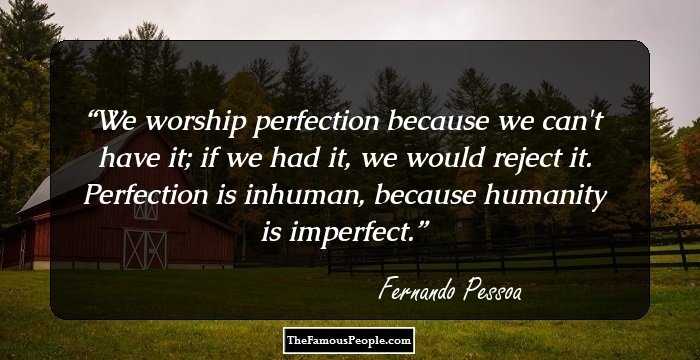 We worship perfection because we can't have it; if we had it, we would reject it. Perfection is inhuman, because humanity is imperfect.