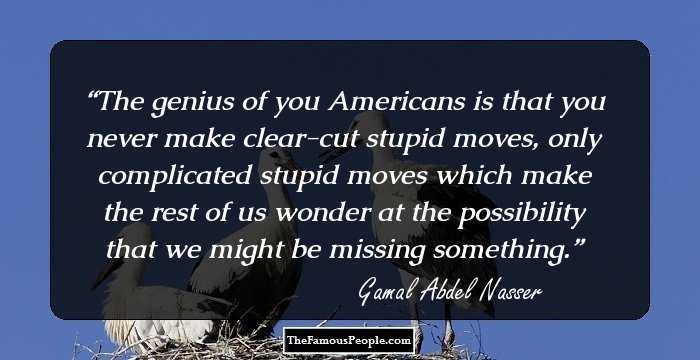 The genius of you Americans is that you never make clear-cut stupid moves, only complicated stupid moves which make the rest of us wonder at the possibility that we might be missing something.
