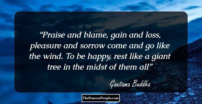 Praise and blame, gain and loss, pleasure and sorrow come and go like the wind. To be happy, rest like a giant tree in the midst of them all