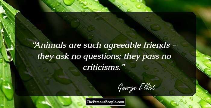 Animals are such agreeable friends - they ask no questions; they pass no criticisms.