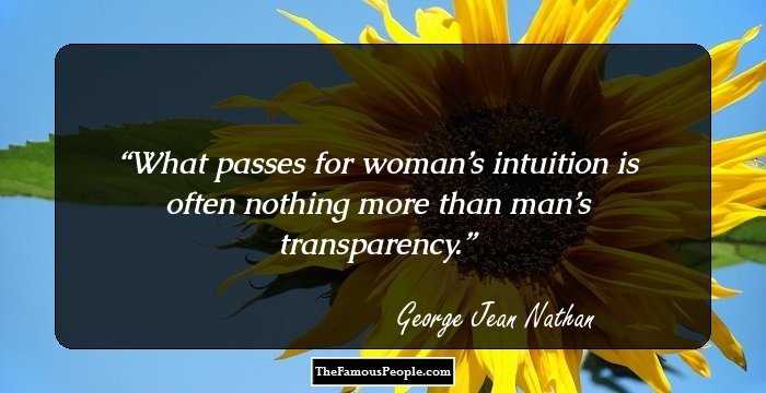 What passes for woman’s intuition is often nothing more than man’s transparency.