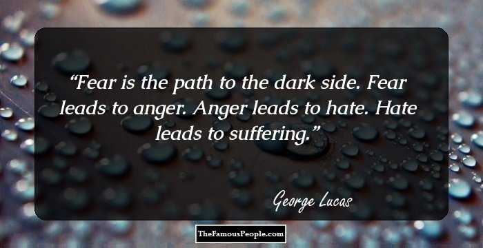 Fear is the path to the dark side. Fear leads to anger. Anger leads to hate. Hate leads to suffering.