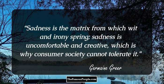 Sadness is the matrix from which wit and irony spring; sadness is uncomfortable and creative, which is why consumer society cannot tolerate it.