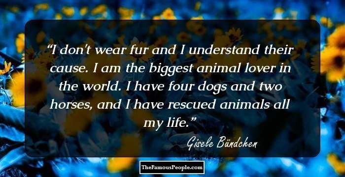 I don't wear fur and I understand their cause. I am the biggest animal lover in the world. I have four dogs and two horses, and I have rescued animals all my life.